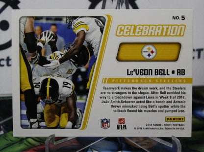 2018  PANINI SCORE LE'VEON BELL # 5 CELEBRATION NFL PITTSBURGH STEELERS GRIDIRON  CARD