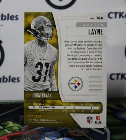 2019  PANINI ABSOLUTE JUSTIN LAYNE # 184 ROOKIE  NFL PITTSBURGH STEELERS GRIDIRON  CARD