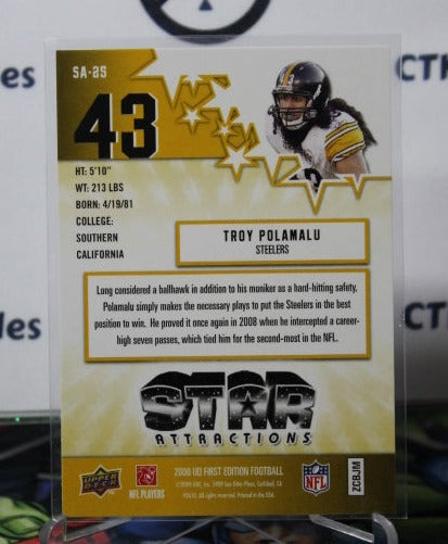 2009  UPPER DECK TROY POLAMALU # AS-25 STAR ATTRACTIONS NFL PITTSBURGH STEELERS GRIDIRON  CARD