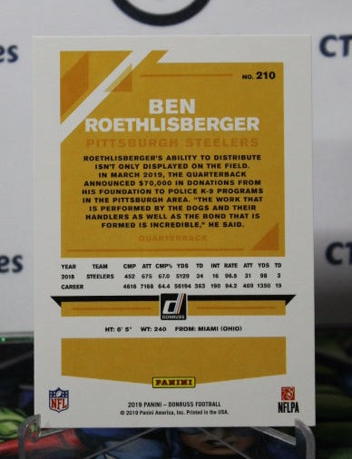 2019 PANINI DONRUSS BEN ROETHLISBERGER # 210 NFL PITTSBURGH STEELERS GRIDIRON  CARD