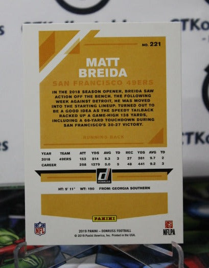 2019 PANINI DONRUSS MATT BREIDA # 221 RED PRESS PROOF NFL SAN FRANCISCO 49ERS GRIDIRON  CARD