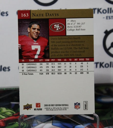 2009 UPPER DECK NATE DAVIS # 163 GOLD NFL SAN FRANCISCO 49ERS GRIDIRON  CARD