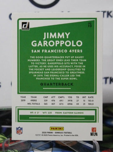 2020 PANINI DONRUSS JIMMY GAROPPOLO # 10  NFL SAN FRANCISCO 49ERS GRIDIRON  CARD