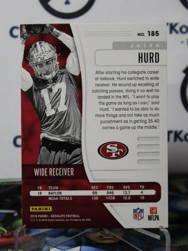 2019 PANINI ABSOLUTE JALEN HURD # 185 ROOKIE  NFL SAN FRANCISCO 49ERS GRIDIRON  CARD