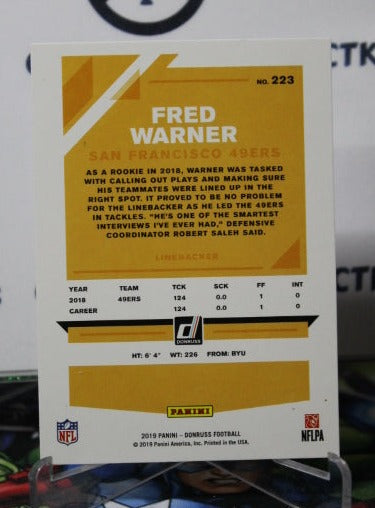 2019 PANINI DONRUSS FRED WARNER # 223  NFL SAN FRANCISCO 49ERS GRIDIRON  CARD
