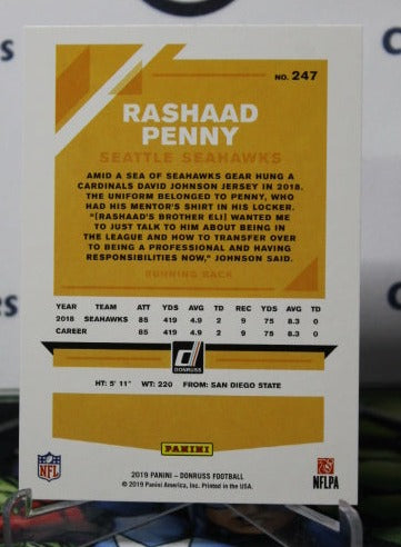 2019 PANINI DONRUSS RASHAAD PENNY  # 247 NFL SEATTLE SEAHAWKS GRIDIRON  CARD