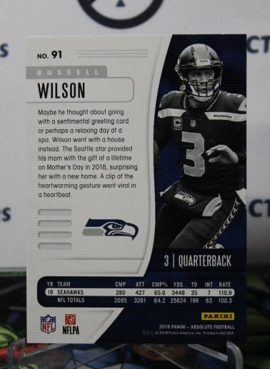 2019 PANINI ABSOLUTE RUSSELL WILSON # 91 GREEN NFL SEATTLE SEAHAWKS GRIDIRON  CARD