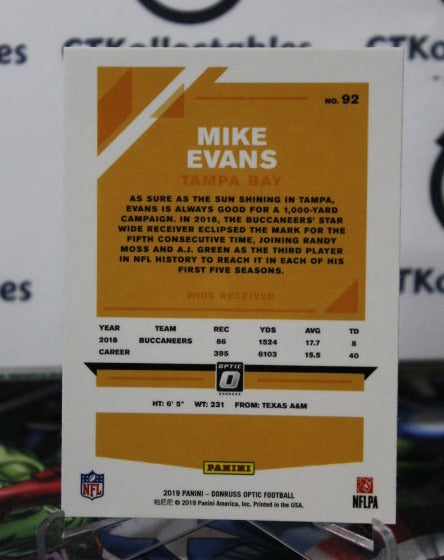 2019 PANINI DONRUSS OPTIC MIKE EVANS  # 92 NFL TAMPA BAY BUCCANEERS GRIDIRON  CARD