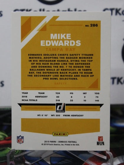 2019 PANINI DONRUSS MIKE EDWARDS  # 286 ROOKIE NFL TAMPA BAY BUCCANEERS GRIDIRON  CARD