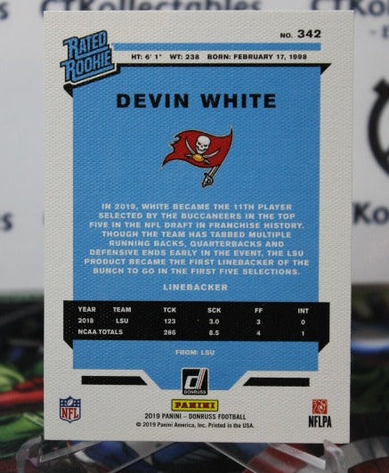 2019 PANINI DONRUSS DEVIN WHITE # 342 RATED CANVAS ROOKIE NFL TAMPA BAY BUCCANEERS GRIDIRON  CARD