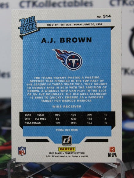 2019 PANINI DONRUSS A.J. BROWN  # 314 RATED ROOKIE CANVAS  NFL TENNESSEE TITANS GRIDIRON  CARD