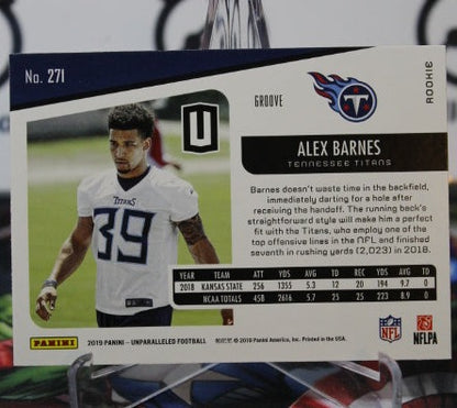 2019 PANINI UNPARALLELED ALEX BARNES  # 271 ROOKIE GROOVE  NFL TENNESSEE TITANS GRIDIRON  CARD