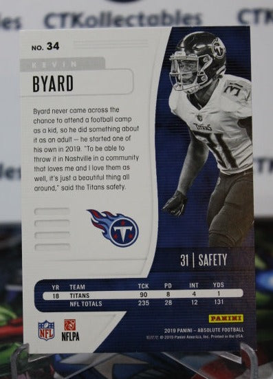 2019 PANINI ABSOLUTE KEVIN BYARD  # 34  NFL TENNESSEE TITANS GRIDIRON  CARD