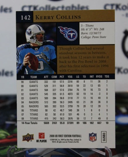 2009 UPPER DECK KERRY COLLINS # 142 GOLD  NFL TENNESSEE TITANS GRIDIRON  CARD