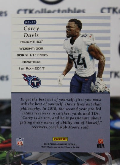 2019 PANINI DONRUSS COREY DAVIS  # RE-31 NFL TENNESSEE TITANS GRIDIRON  CARD