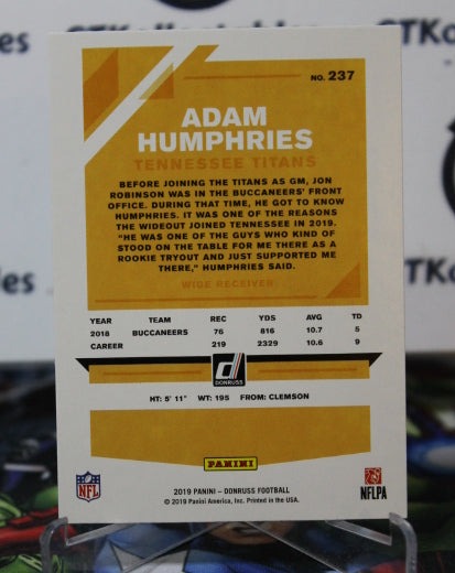 2019 PANINI DONRUSS ADAM HUMPHRIES  # 237  NFL TENNESSEE TITANS GRIDIRON  CARD