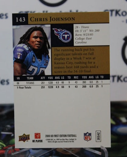 2009 UPPER DECK CHRIS JOHNSON # 143 GOLD ROOKIE  NFL TENNESSEE TITANS GRIDIRON  CARD