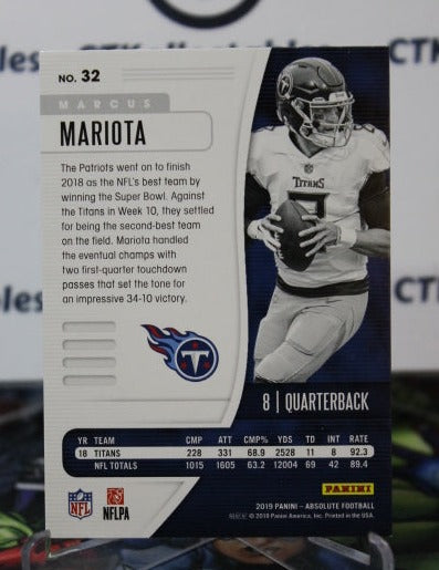 2019 PANINI ABSOLUTE  MARCUS MARIOTA  # 32  NFL TENNESSEE TITANS GRIDIRON  CARD