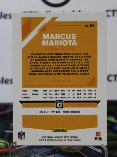 2019 PANINI DONRUSS OPTIC  MARCUS MARIOTA  # 94  NFL TENNESSEE TITANS GRIDIRON  CARD