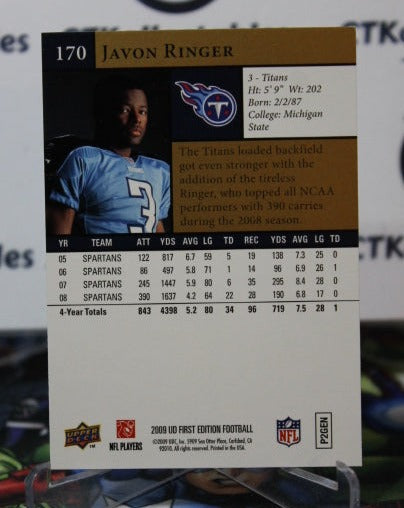 2009 UPPER DECK JAVON RINGER  # 170 GOLD  NFL TENNESSEE TITANS GRIDIRON  CARD