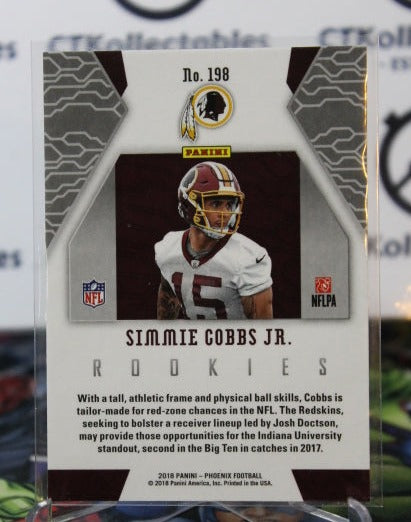 2018 PANINI PHOENIX SIMMIE COBBS JR. # 198 ROOKIE NFL WASHINGTON REDSKINS GRIDIRON  CARD