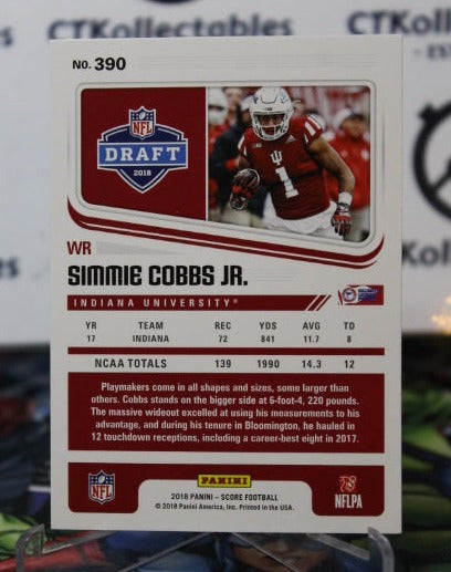 2018 PANINI SCORE SIMMIE COBBS JR. # 390 DRAFT ROOKIE NFL WASHINGTON REDSKINS GRIDIRON  CARD