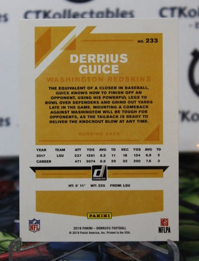 2019 PANINI DONRUSS DERRIUS GUICE # 233 NFL WASHINGTON REDSKINS GRIDIRON  CARD