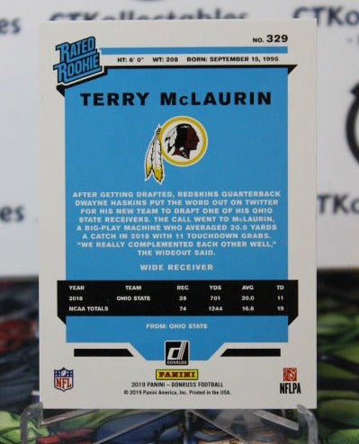 2019 PANINI DONRUSS TERRY McLAURIN # 329 RATED ROOKIE NFL WASHINGTON REDSKINS GRIDIRON  CARD