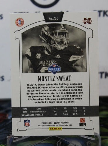 2019 PANINI LEGACY MONTEZ SWEAT # 200 DRAFT ROOKIE NFL WASHINGTON REDSKINS GRIDIRON  CARD