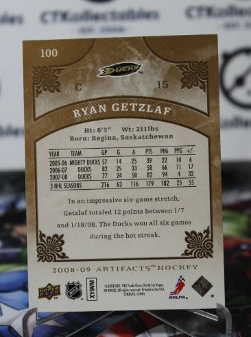 2008-09 UPPER DECK  ARTIFACTS RYAN GETZLAF # 100 ANAHEIM DUCKS NHL HOCKEY CARD