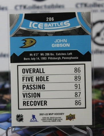 2021-22 UPPER DECK MVP JOHN GIBSON # 206 ICE BATTLES ANAHEIM DUCKS NHL HOCKEY CARD