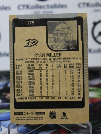 2021-22 O-PEE-CHEE RYAN MILLER # 175 ANAHEIM DUCKS NHL HOCKEY CARD
