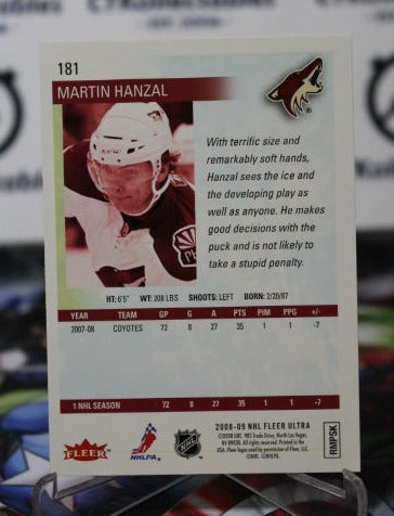 2008-09 FLEER ULTRA MARTIN HANZAL # 181 GOLD MEDALLION ROOKIE ARIZONA COYOTES NHL HOCKEY CARD