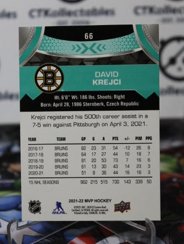 2021-22 UPPER DECK MVP DAVID KREJCI # 66 BOSTON BRUINS NHL HOCKEY CARD