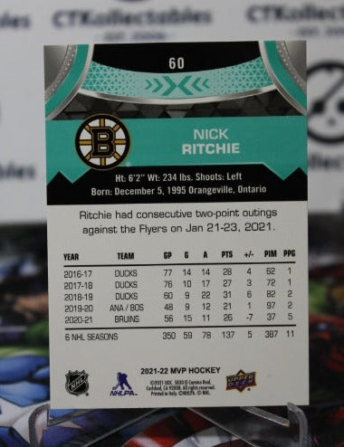 2021-22 UPPER DECK MVP NICK RITCHIE # 60 BOSTON BRUINS NHL HOCKEY CARD