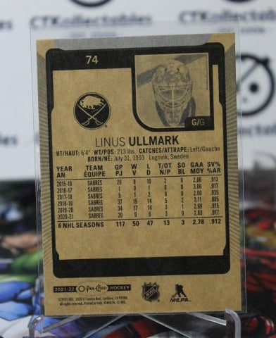 2021-22 O-PEE CHEE LINUS ULLMARK # 74  BUFFALO SABRES NHL HOCKEY TRADING CARD