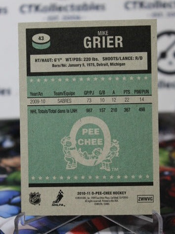 2010-11 O-PEE CHEE MIKE GRIER # 43 RETRO  BUFFALO SABRES NHL HOCKEY TRADING CARD