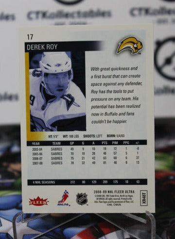 2008-09 FLEER ULTRA DEREK ROY # 17 BUFFALO SABRES NHL HOCKEY TRADING CARD