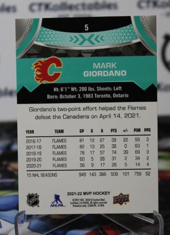 2021-22 UPPER DECK MVP MARK GIORDANO # 5  HOCKEY NHL CALGARY FLAMES  CARD