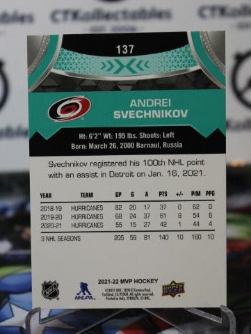 2021-22 UPPER DECK  MVP ANDREI SVECHNIKOV # 137 CAROLINA HURRICANES NHL HOCKEY TRADING CARD