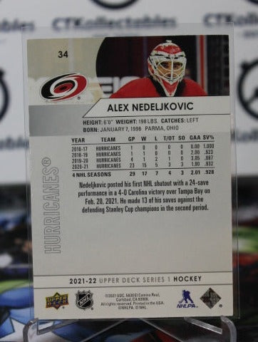 2021-22 UPPER DECK ALEX NEDELJKOVIC # 34 CAROLINA HURRICANES NHL HOCKEY TRADING CARD