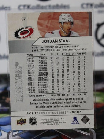 2021-22 UPPER DECK JORDAN STAAL # 37 CAROLINA HURRICANES NHL HOCKEY TRADING CARD