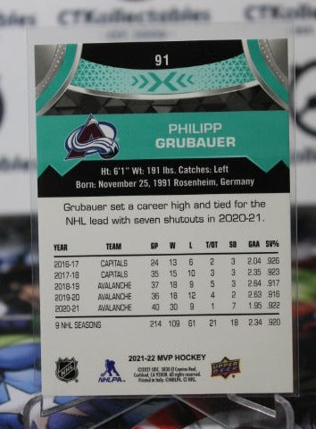 2021-22 UPPER DECK MVP PHILIPP GRUBAUER # 91  COLORADO AVALANCHE  NHL HOCKEY TRADING CARD