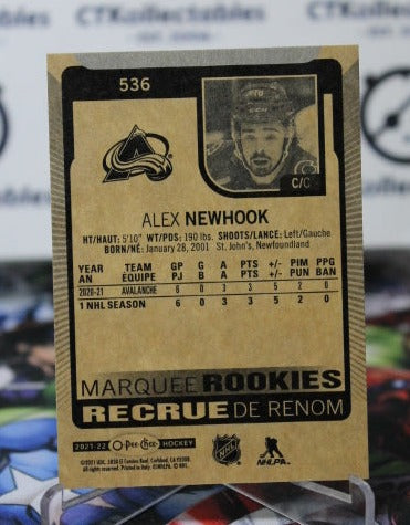2021-22  O-PEE-CHEE ALEX NEWHOOK # 536 MARQUEE ROOKIES COLORADO AVALANCHE  NHL HOCKEY  CARD