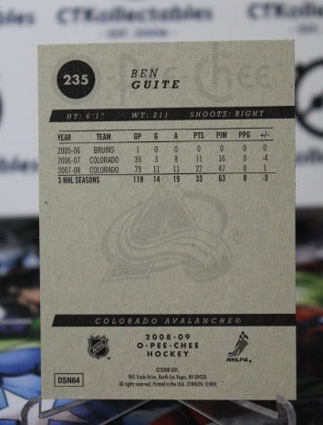 2008-09  O-PEE-CHEE BEN GUITE # 235 COLORADO AVALANCHE  NHL HOCKEY  CARD