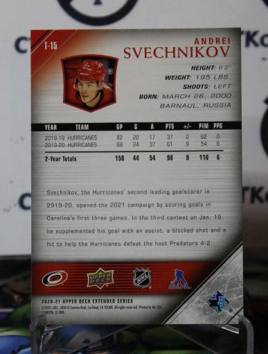 2020-21 UPPER DECK ANDREI SVECHNIKOV # T-15 TRIBUTE CAROLINA HURRICANES NHL HOCKEY TRADING CARD