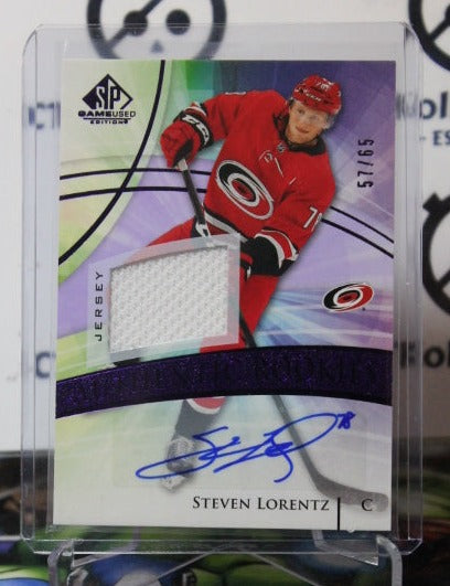 2020-21 UPPER DECK SP STEVEN LORENTZ # 179 AUTHENTIC ROOKIES GAME USED 57/65 CAROLINA HURRICANES NHL HOCKEY TRADING CARD