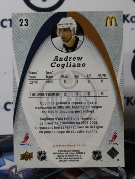 2008-09 UPPER DECK ANDREW COGLIANO # 23  McDONALD'S ROOKIE  EDMONTON OILERS HOCKEY CARD