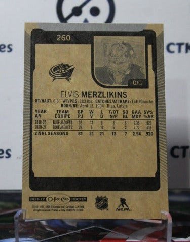 2021-22 O-PEE-CHEE ELVIS MERZLIKINS # 260 GOALTENDER COLUMBUS BLUE JACKETS HOCKEY CARD