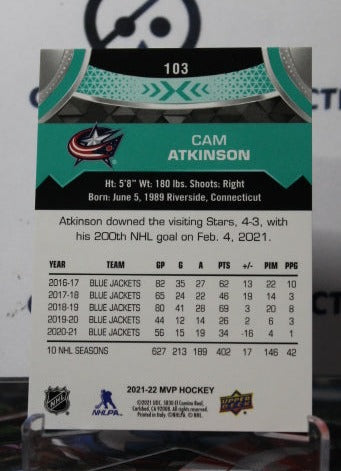 2021-22 UPPER DECK MVP CAM ATKINSON # 103 COLUMBUS BLUE JACKETS NHL HOCKEY TRADING CAR   COLUMBUS BLUE JACKETS NHL HOCKEY TRADING CARD